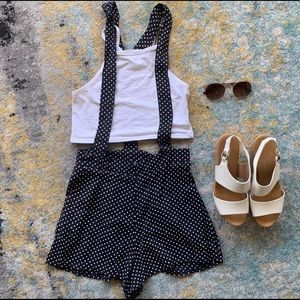 Reformation polka dot shorts with suspenders